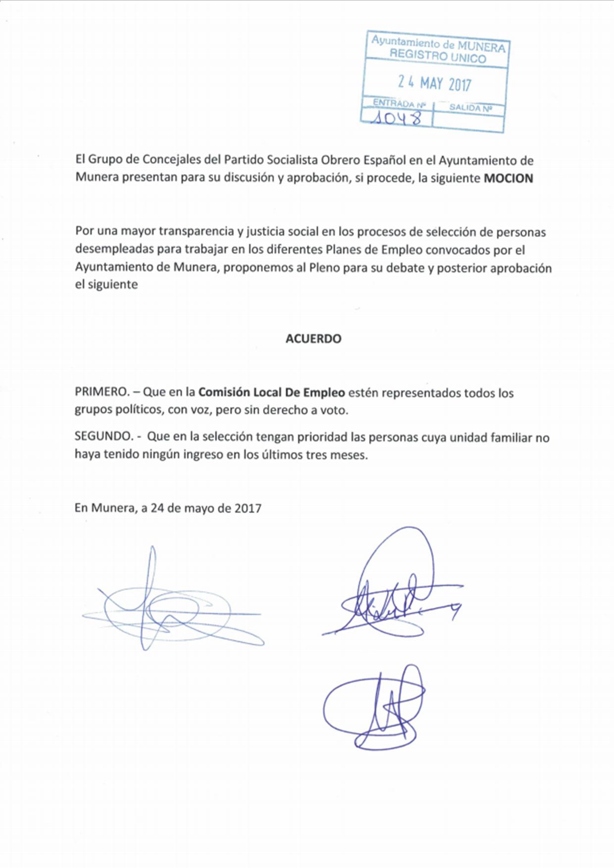 Moción para la presencia de los Grupos Municipales en la Comisión Local de Empleo.